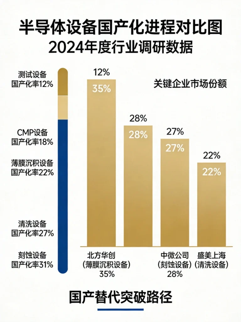 半导体设备各细分领域国产化率与关键企业市场份额对比图表