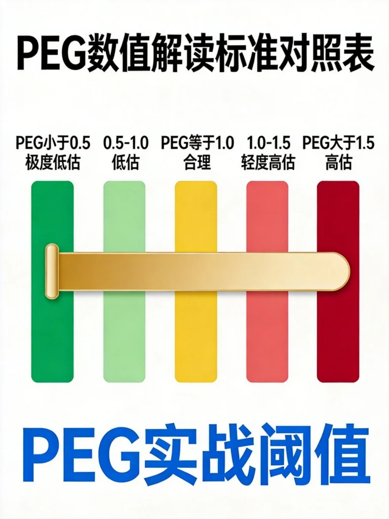 PEG估值阈值对照表，从极度低估到高估五档区间可视化解读