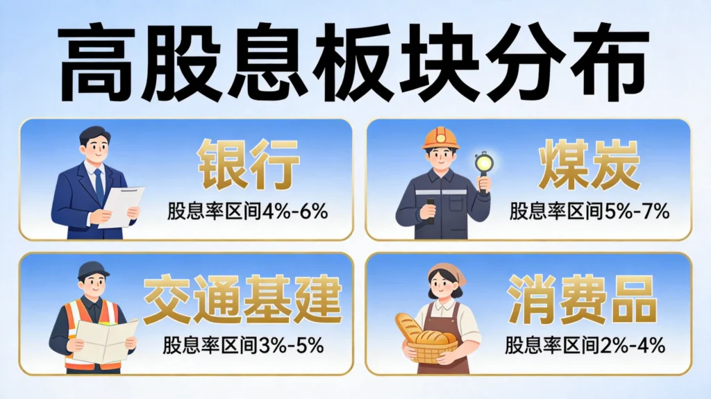 A股高股息板块分布，银行煤炭交通基建消费品四大领域股息率对比