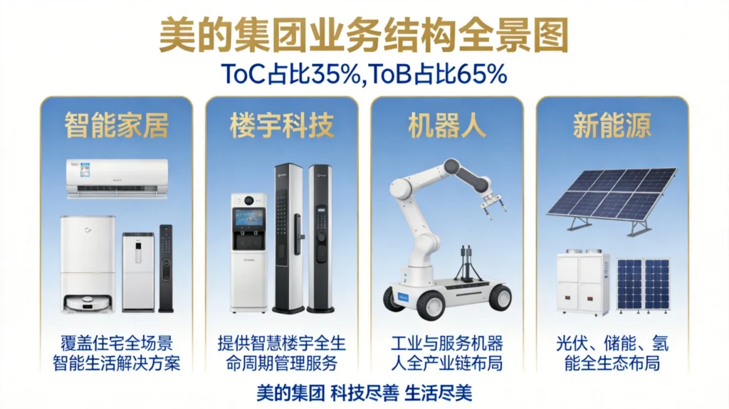 美的集团四大业务板块结构，ToB业务占比超35%成为增长新引擎