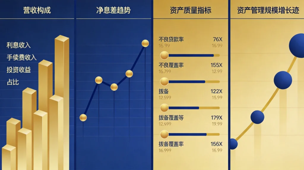 招商银行核心财务指标数据图，净息差与资产质量趋势分析