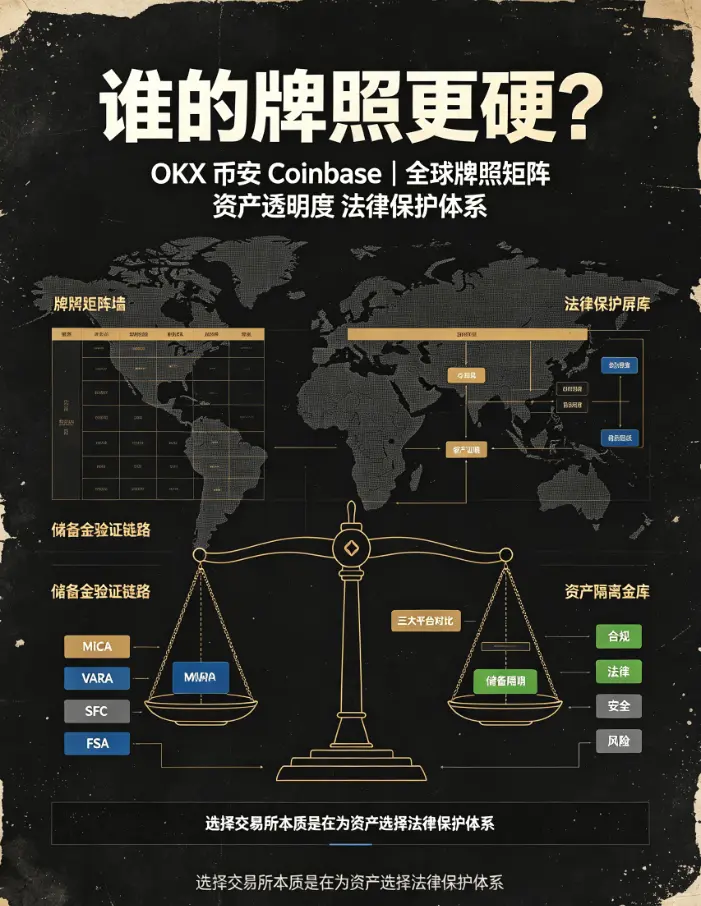 交易所合规对决:OKX、币安、Coinbase谁手里的牌照最硬?